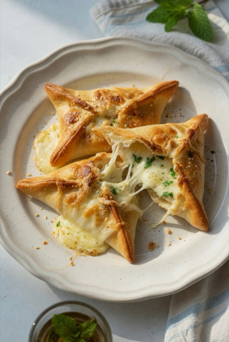 Cheese Fatayer — Open-faced pastry boats with a salty, melted cheese filling fragrant with nigella seeds and a hint of dried
