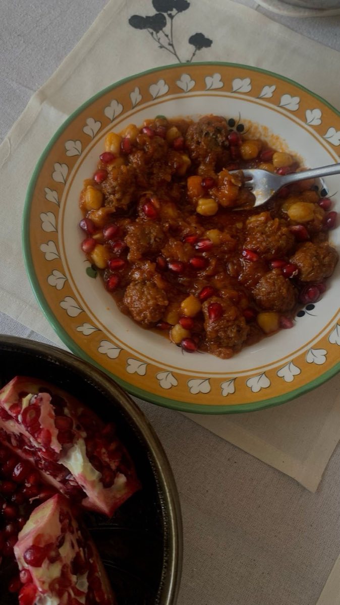 Daoud Basha — Small lamb meatballs simmered in a tamarind and pomegranate molasses sauce with pine nuts and onion
