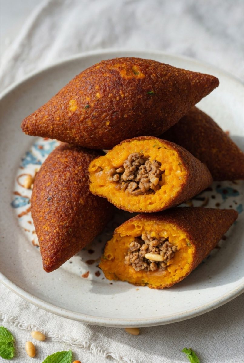 Kebbeh Lakteen — Vegetarian kibbeh made with a shell of bulgur and pumpkin rather than meat