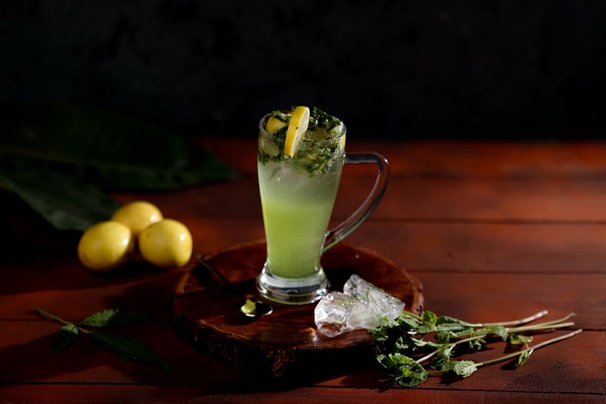 Lebanese Mint Lemonade — Freshly blended lemon juice with abundant fresh mint, crushed ice, and a light hand with sugar