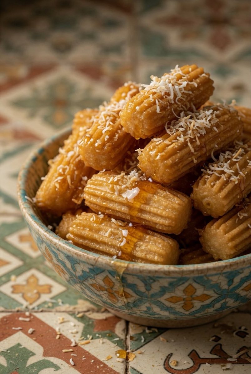 Maakroun — Short pasta tubes cooked with green lentils and a blanket of caramelized onions, finished with olive oil