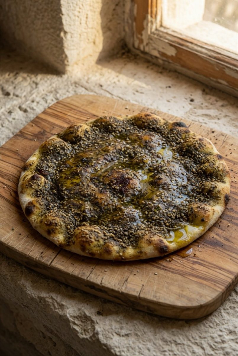 Manakish Za'atar — Soft flatbreads topped with a fragrant za'atar and olive oil paste, baked until golden