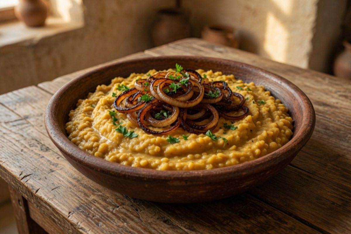 Yellow Mjadara — South Lebanese Lentils with Rice — Whole brown lentils cooked with white rice and crowned with fried onion rings