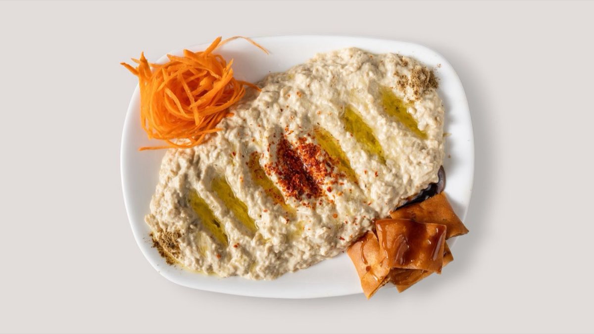 Mutabbal — Roasted eggplant blended with tahini and a touch of yogurt