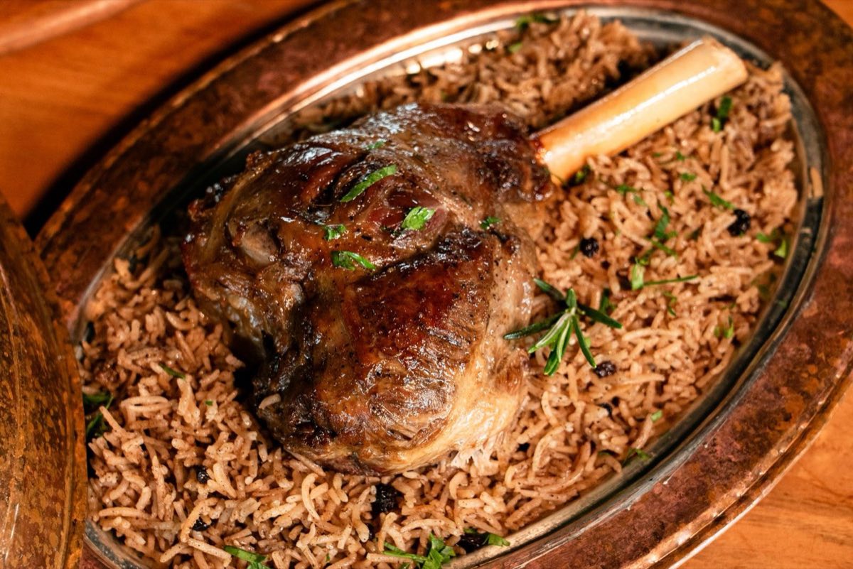 Faten's Qidreh — Lamb on the bone slow-cooked with chickpeas, rice, and Aleppan spices in a sealed pot