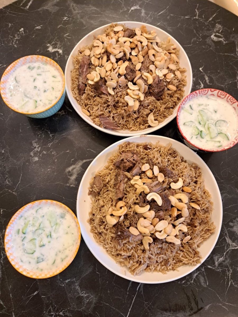 Lebanese Rice with Lamb — Long-grain rice cooked with tender braised lamb, scented with cinnamon, allspice, and nutmeg