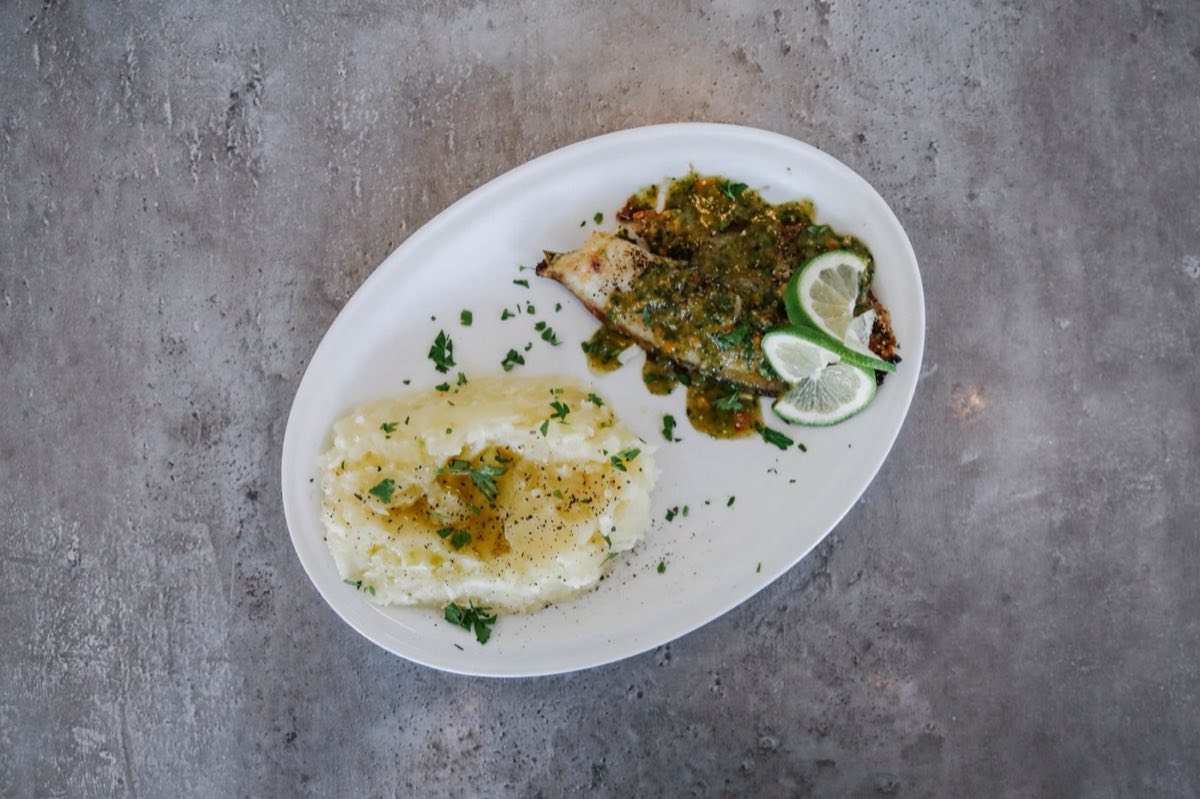 South Lebanese Grilled Fish with Herb Sauce — Whole grilled fish rubbed with a chermoula-inspired herb paste
