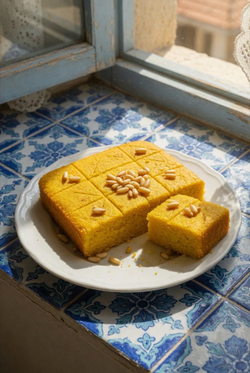 Sfoof — A golden, fragrant semolina and turmeric cake with a moist crumb, often made for celebrations and school days
