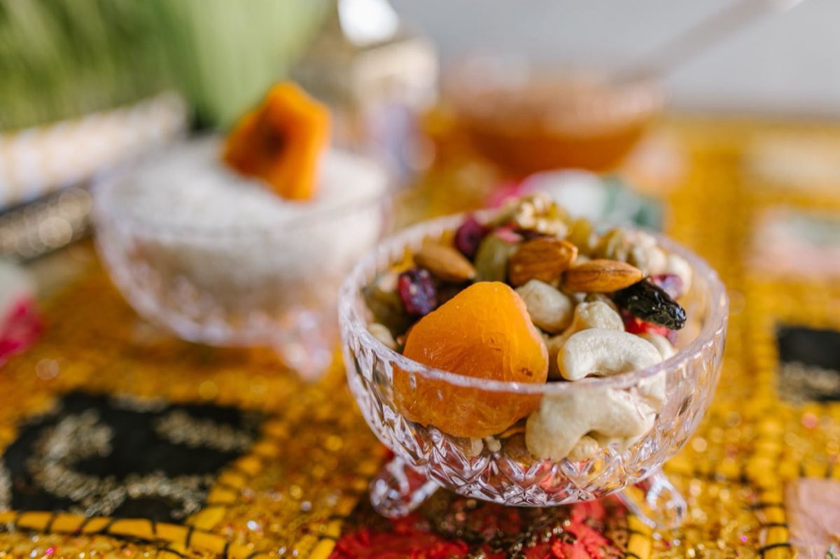 Snaynieh — A fragrant wheat berry pudding studded with chickpeas, dried apricots, and toasted nuts